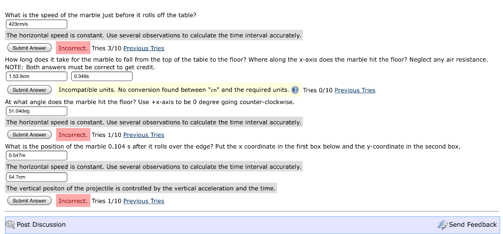 Solved A marble is rolling on top of a table, going along | Chegg.com