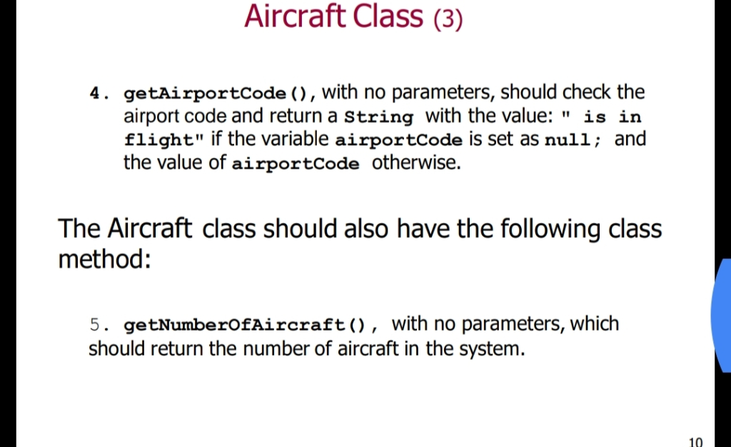 Solved Aircraft Class (1) The Aircraft class should have the | Chegg.com