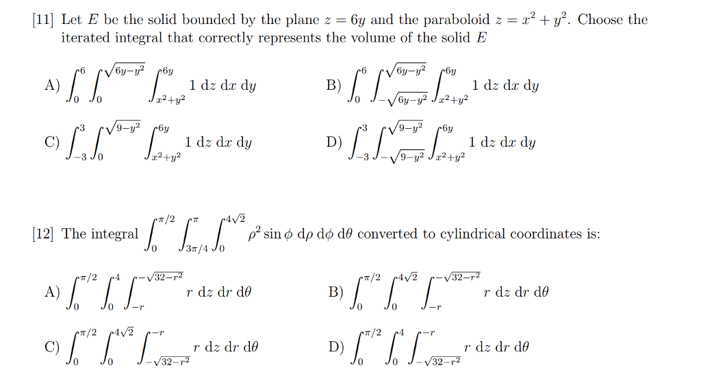 Solved 11] Let E be the solid bounded by the plane 2-by and | Chegg.com