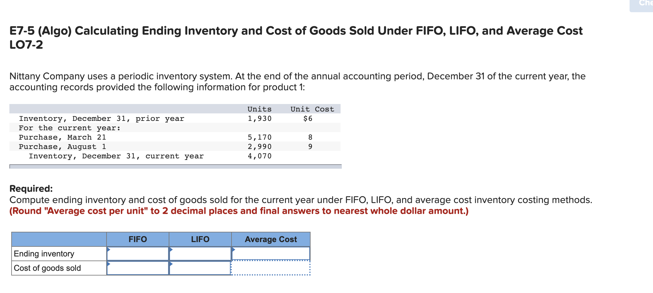 Solved Che E75 (Algo) Calculating Ending Inventory and Cost