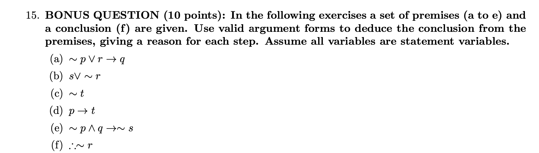 Solved 15. BONUS QUESTION (10 points): In the following | Chegg.com