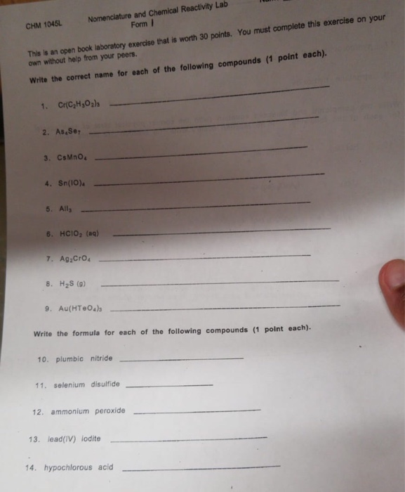 Solved Nomenclature and Chemical Reactivity Lab Form I CHM | Chegg.com