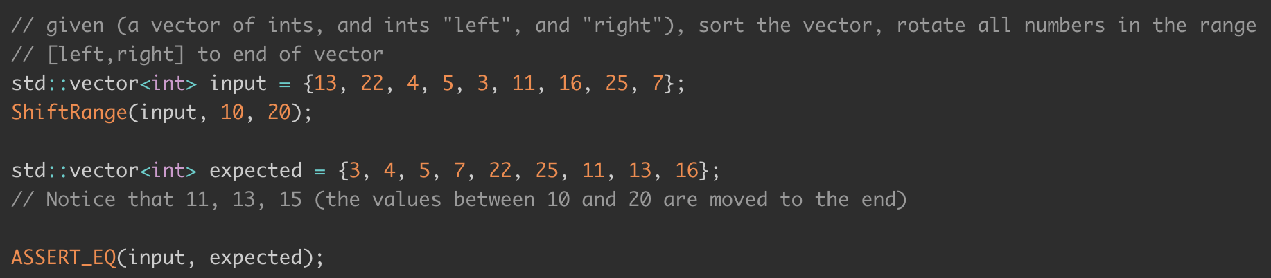 Solved // given (a vector of ints, and ints "left", and | Chegg.com