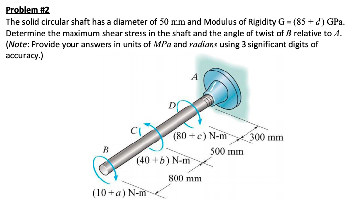 Solved Problem #2 The Solid Circular Shaft Has A Diameter Of | Chegg.com