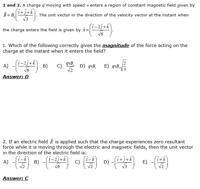 Solved 1 and 2. A charge q moving with speed v enters a | Chegg.com