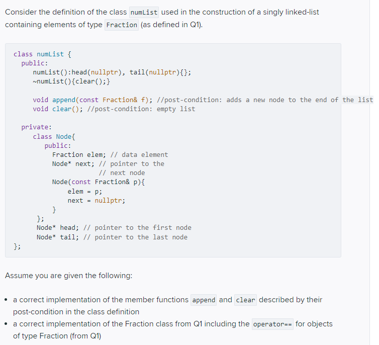 Consider the definition of the class numList used in | Chegg.com
