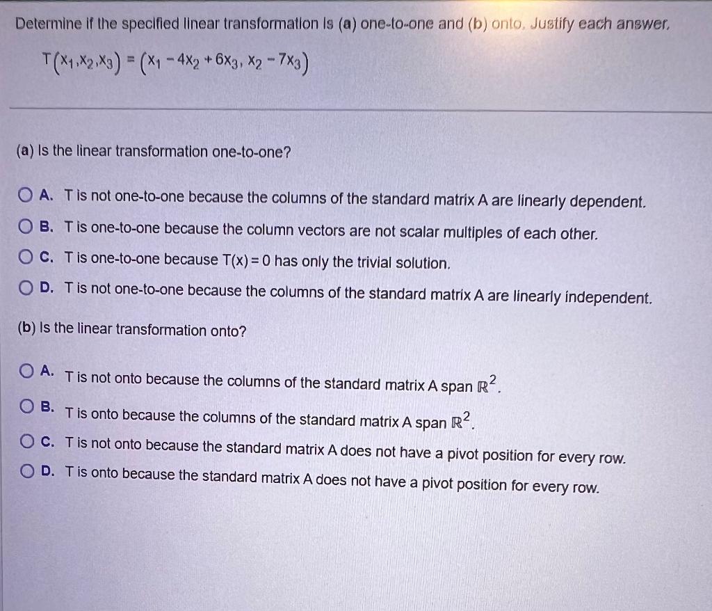 Solved Determine If The Specified Linear Transformation Is | Chegg.com