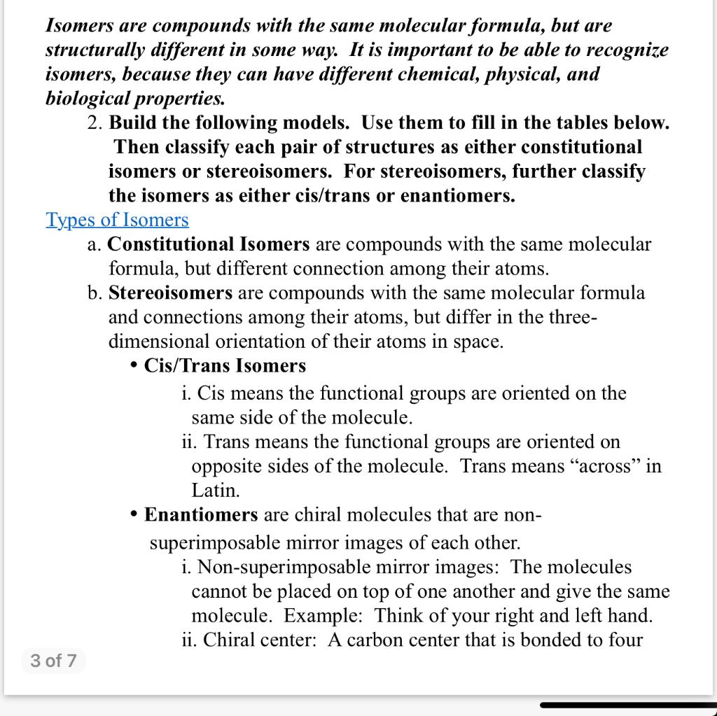 Solved Isomers are compounds with the same molecular | Chegg.com