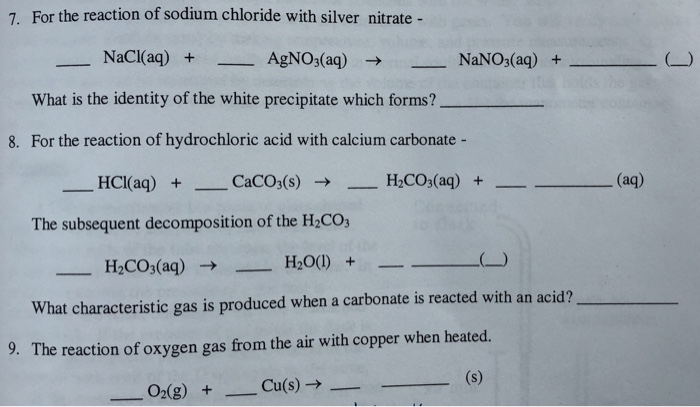 Solved 7 For The Reaction Of Sodium Chloride With Silver 0280