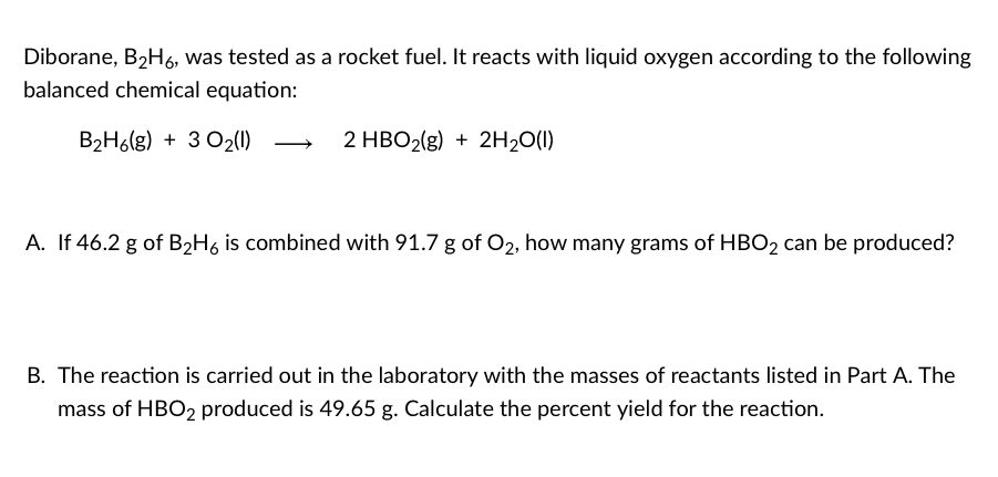 Solved Diborane, B2H6, Was Tested As A Rocket Fuel. It | Chegg.com