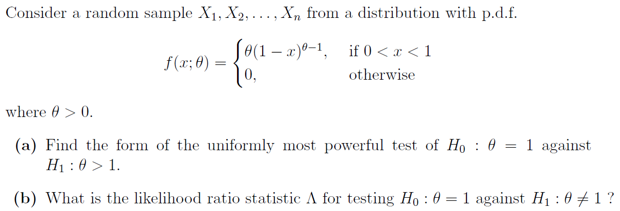 Solved Consider a random sample X1,X2,…,Xn from a | Chegg.com