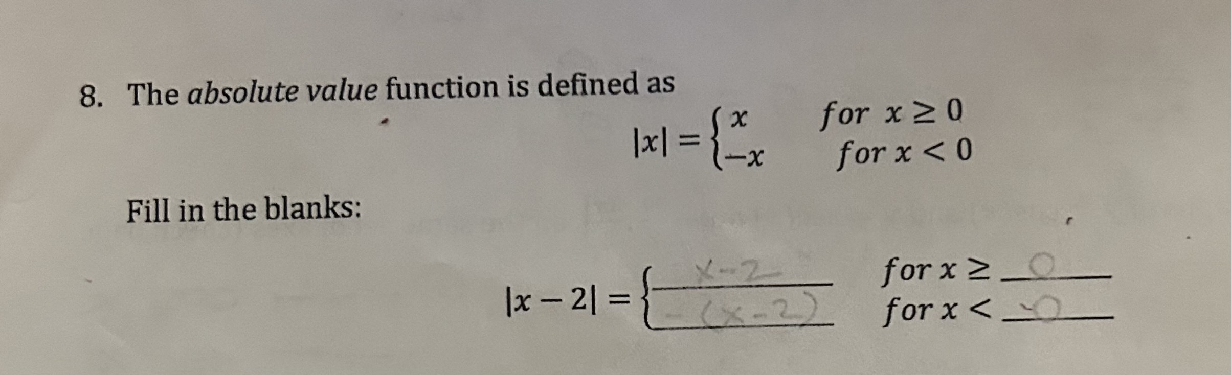 Solved 8. The absolute value function is defined as ∣x∣={x−x | Chegg.com