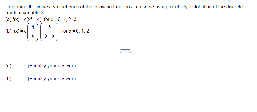 Solved Determine the value c so that each of the following | Chegg.com