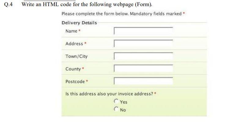 Solved Write an HTML code for the following webpage (Form). | Chegg.com