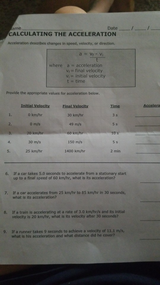 Ame Date Calculating The Acceleration Acceleration Chegg Com