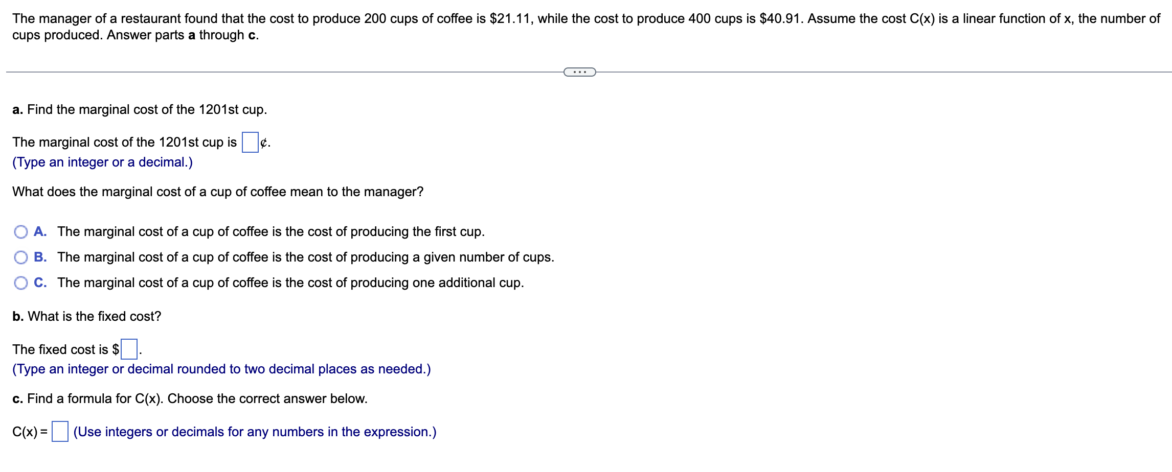 Solved cups produced. Answer parts a through c. a. Find the | Chegg.com