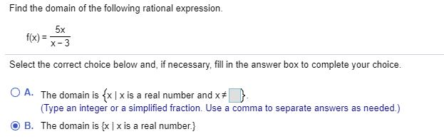 Solved Find the domain of the following rational expression. | Chegg.com