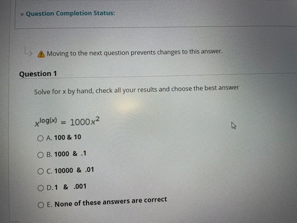 Solved Question Completion Status: A Moving to the next | Chegg.com