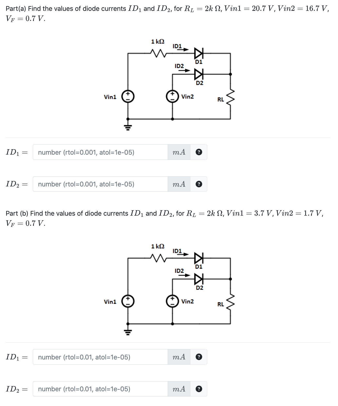 Solved Part(a) Find the values of diode currents ID1 and | Chegg.com ...