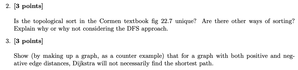 2. [3 points) Is the topological sort in the Cormen | Chegg.com