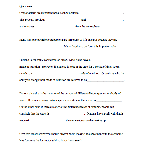 Solved Questions Cyanobacteria Are Important Because They | Chegg.com