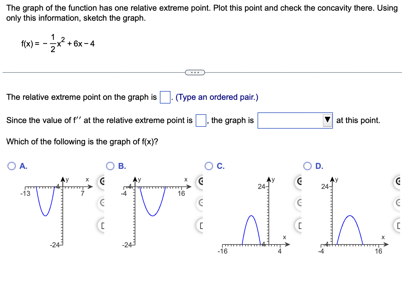 Solved The graph of the function has one relative extreme | Chegg.com