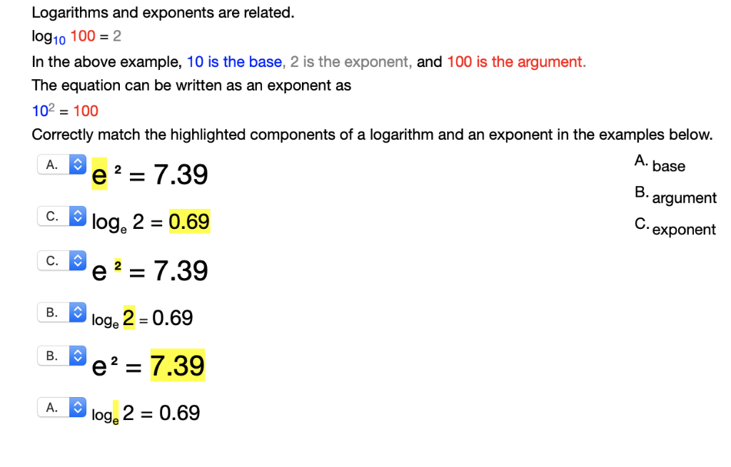 logarithm base exponent