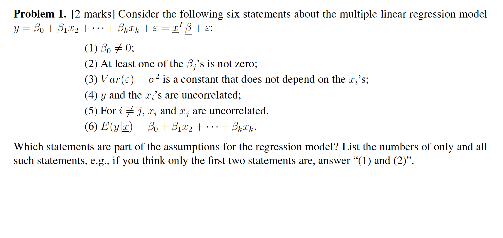 Solved = Problem 1. [2 marks] Consider the following six | Chegg.com