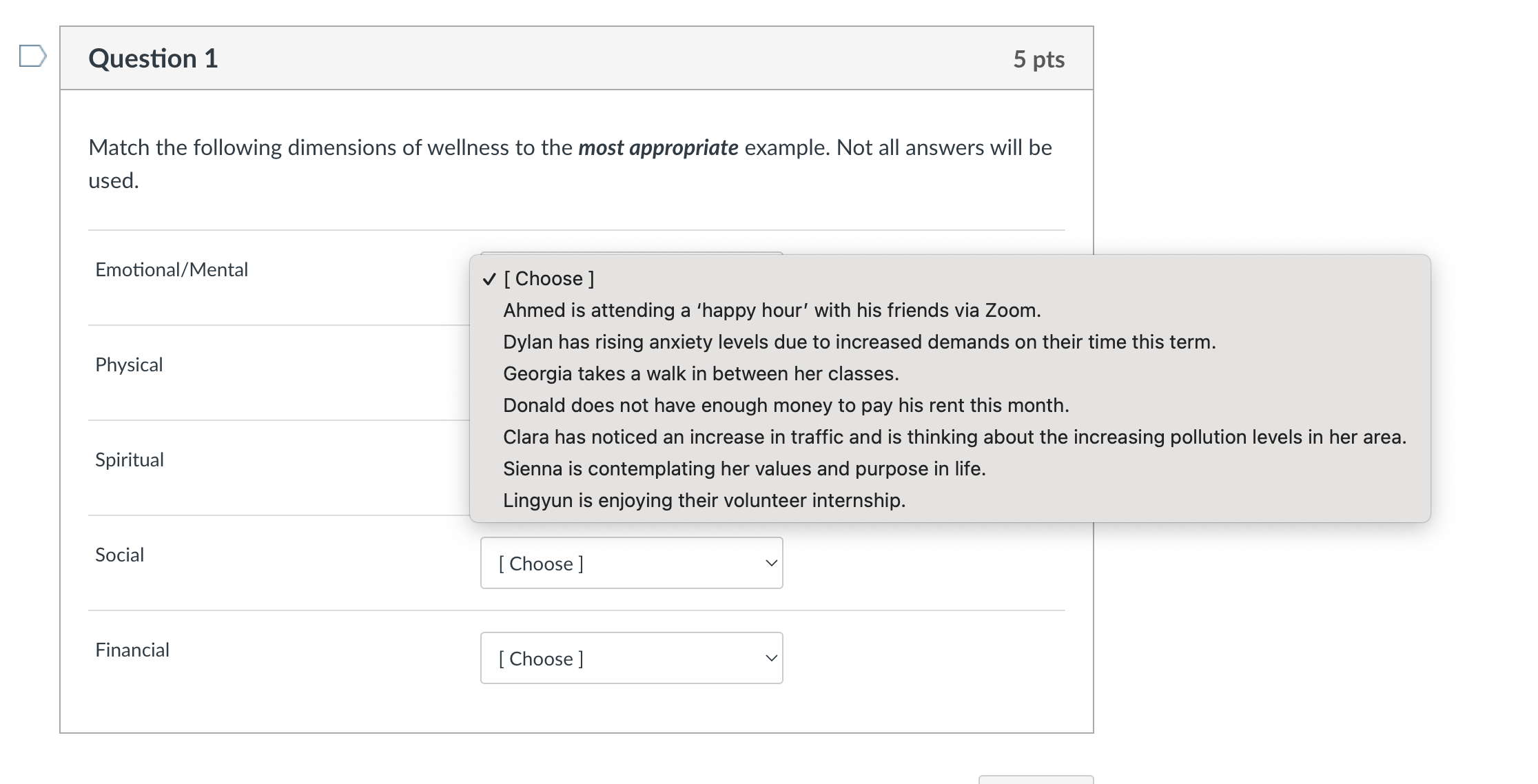 Solved Match the following dimensions of wellness to the | Chegg.com