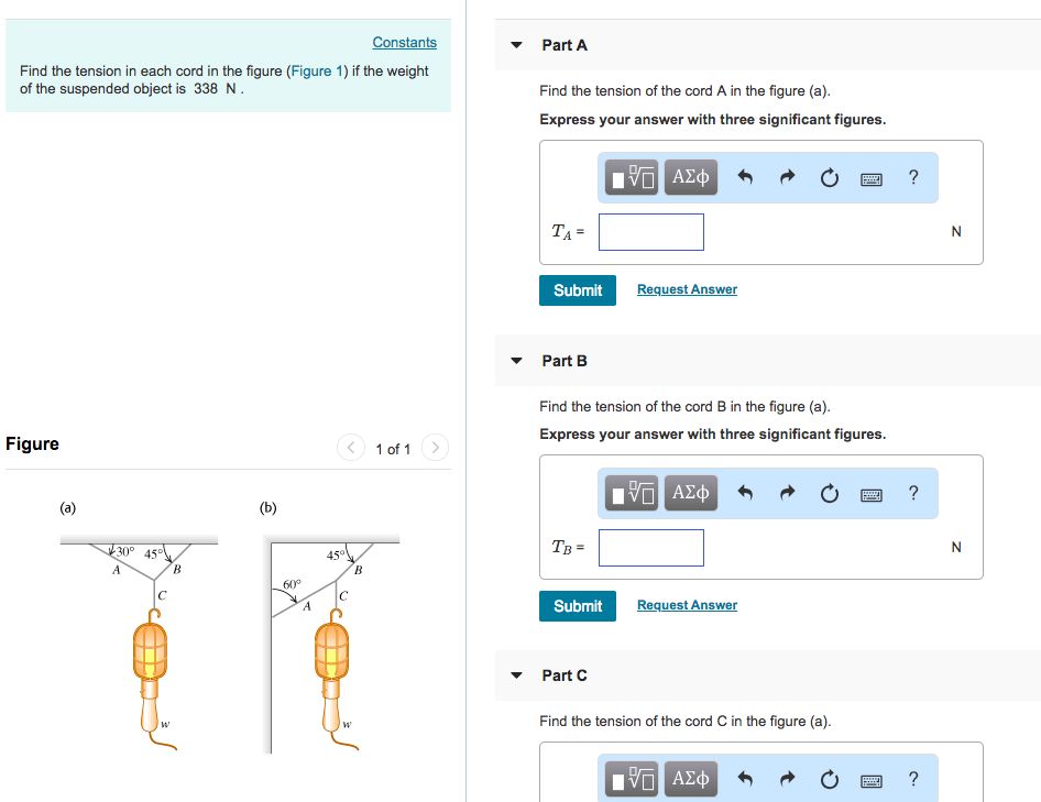Solved Part D Find the tension in each cord in the figure | Chegg.com