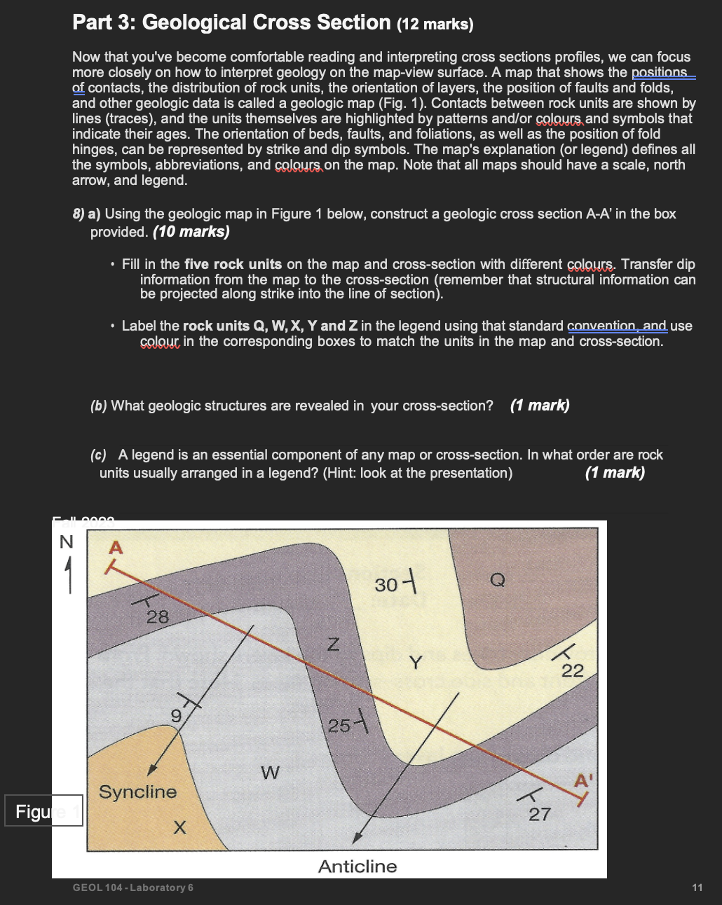 Solved Part 3: Geological Cross Section (12 Marks) Now That | Chegg.com