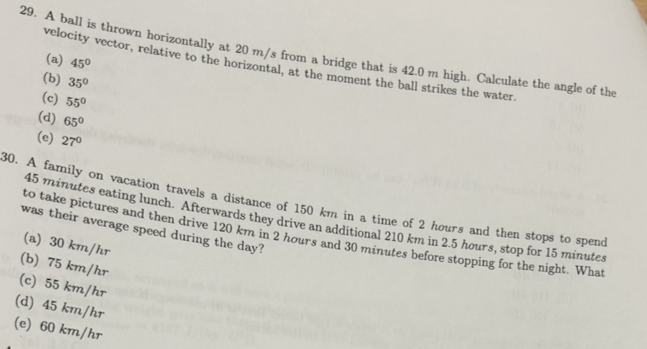 Solved A ball is thrown horizontally at 20ms ﻿from a bridge | Chegg.com