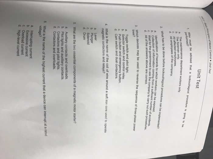 Solved of Motor Control. Unit Test aasic Principles Unit