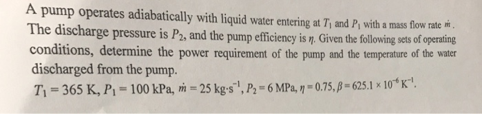 Solved A pump operates adiabatically with liquid water | Chegg.com