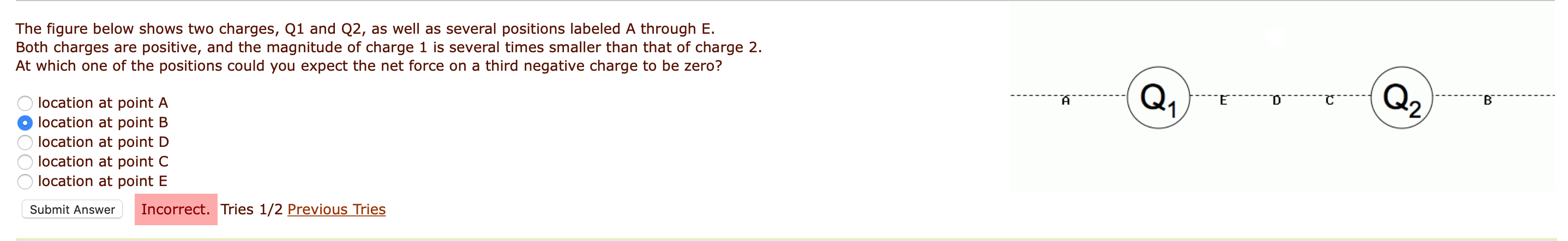 Solved The figure below shows two charges, Q1 and Q2, as | Chegg.com