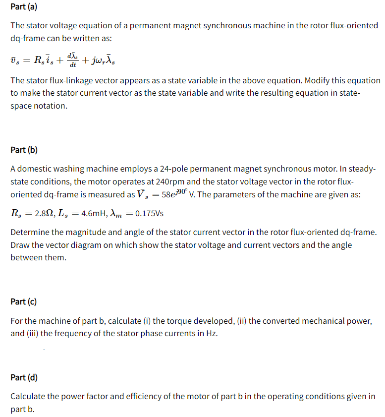 Solved Part (a) dì, = The stator voltage equation of a