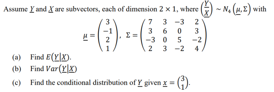 Solved (1) - N, (1, 2) with Assume Y and X are subvectors, | Chegg.com ...