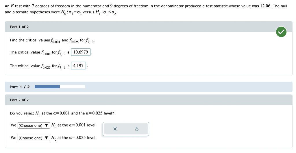 Solved An F-test with 7 degrees of freedom in the numerator | Chegg.com