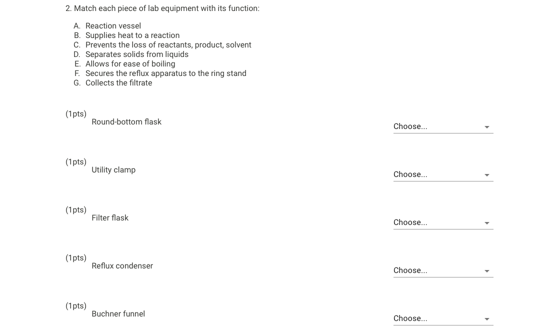 Solved 2. Match each piece of lab equipment with its