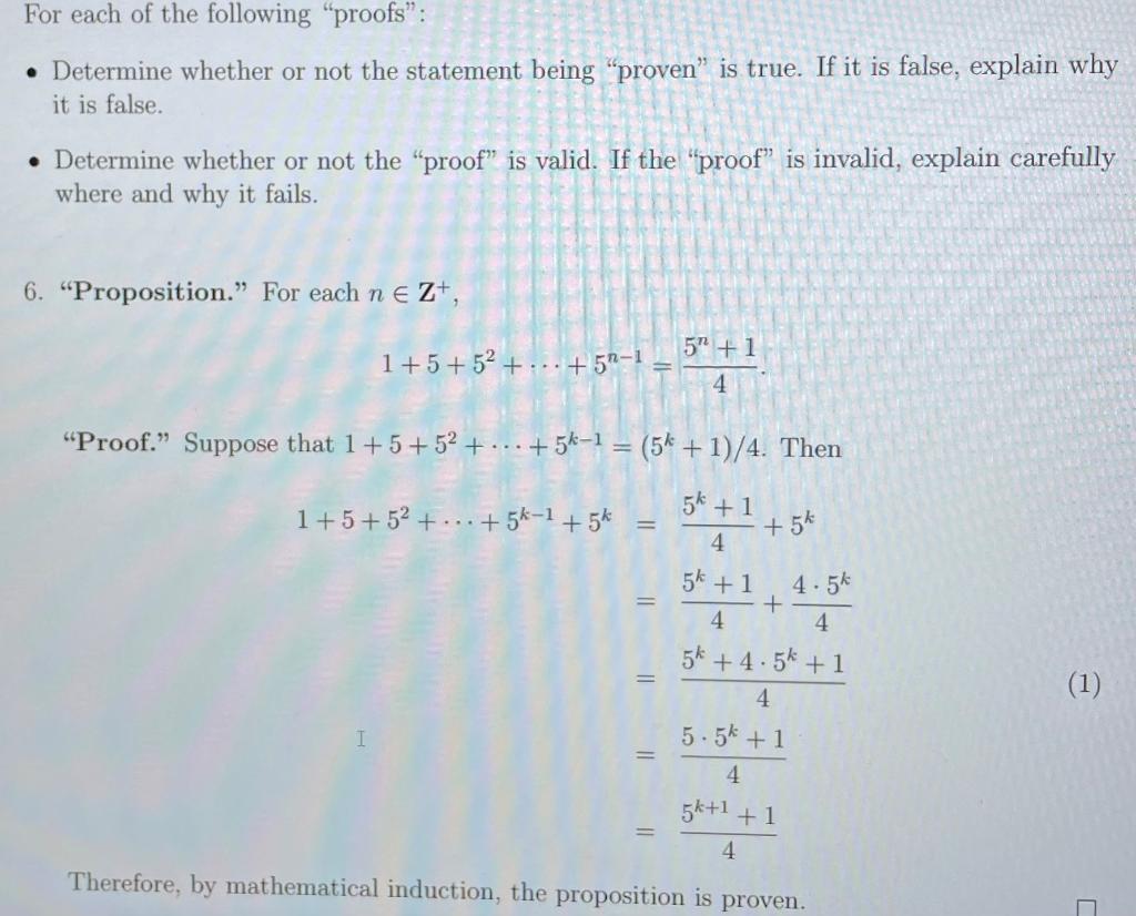 Solved For Each Of The Following “proofs": • Determine | Chegg.com