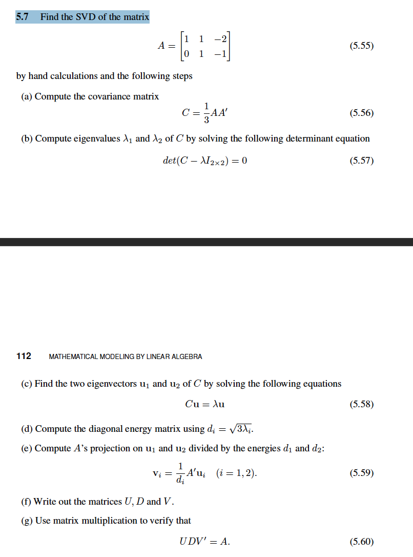 Solved Find The Svd Of The Matrix A By Hand Chegg Com