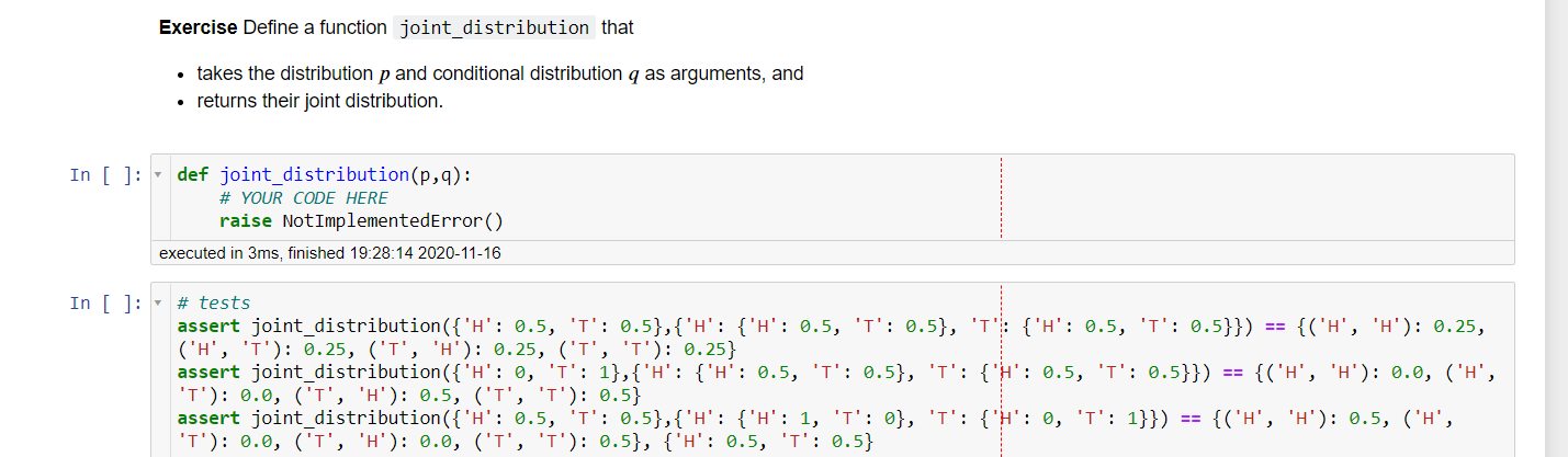 Solved Exercise Define a function joint_distribution that • | Chegg.com