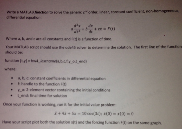 Solved Write a MATLAB function to solve the generic 2nd | Chegg.com