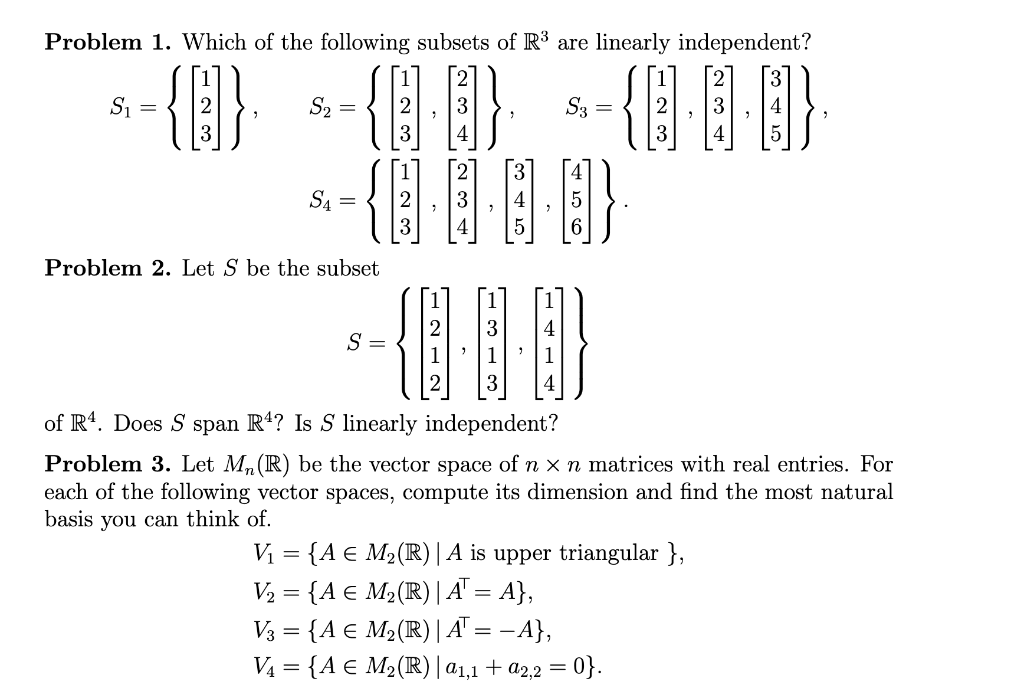 Solved Problem 1. Which Of The Following Subsets Of R3 Are | Chegg.com