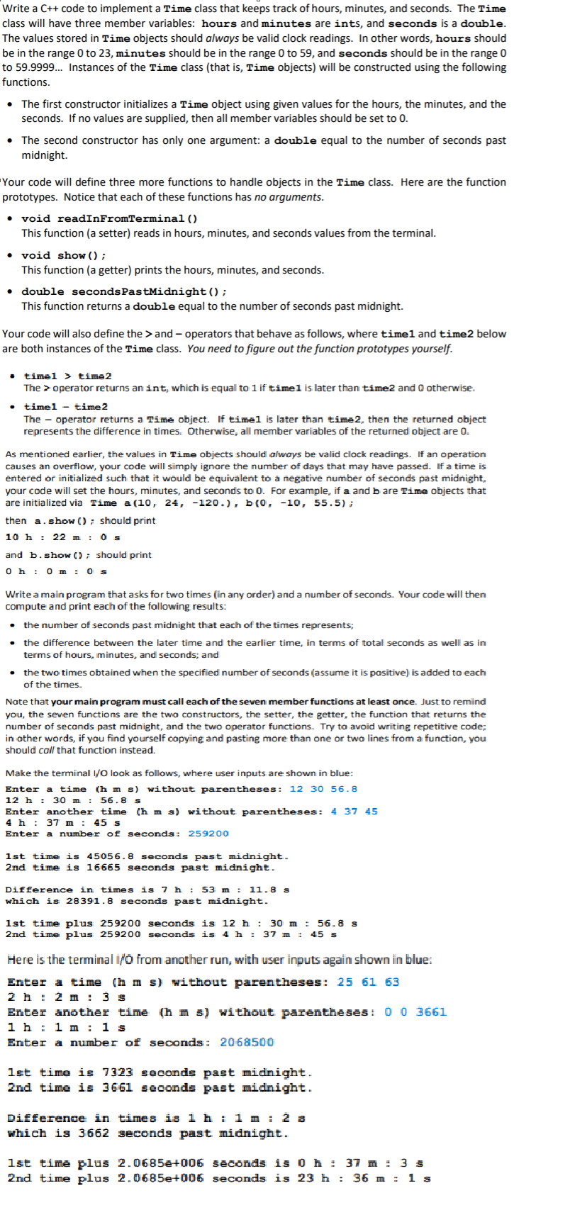 Write a C++ code to implement a Time class that keeps | Chegg.com
