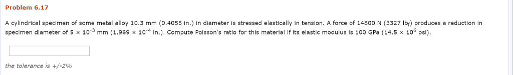 Solved Problem 6.17 A cylindrical specimen of some metal | Chegg.com
