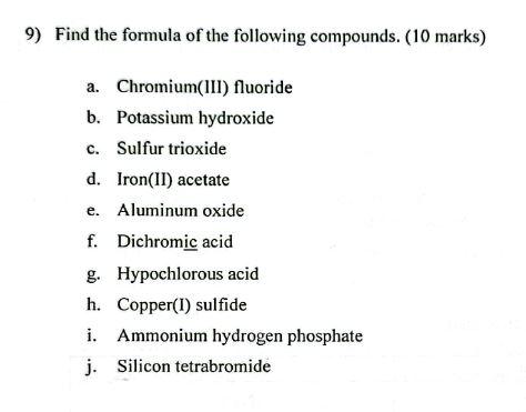 Solved 9) Find the formula of the following compounds. ( 10 | Chegg.com