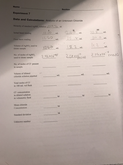 experiment 7 analysis of an unknown chloride