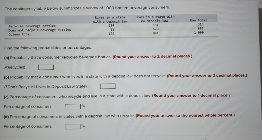 Contingency table results of the probability of a bottlenose