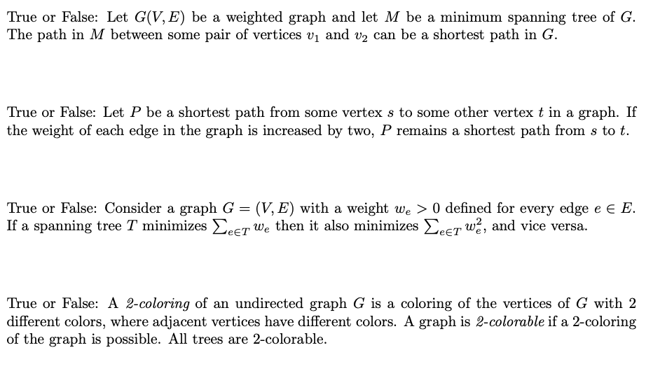 Solved Weighted Graph Let M Minimum Spanning Tree G True False Let G V E Path M Pair Vertices Vi Q